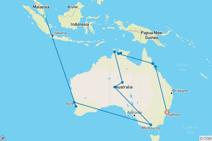 Map of 22 Tage Highlights von Australien