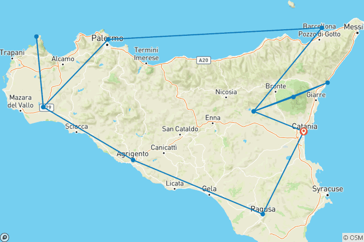 Carte du circuit Sicile & Salina : îles volcaniques de la Méditerranée