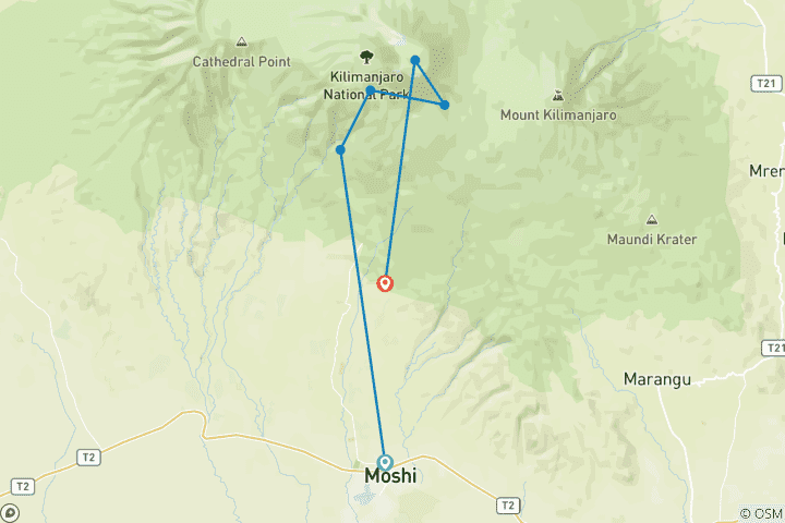 Map of Best 4 Days Umbwe Route - Kilimanjaro Trekking