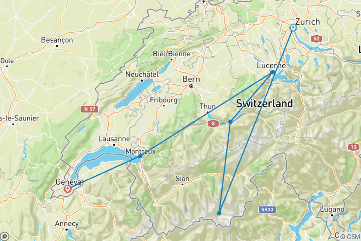 Carte du circuit Grand tour de Suisse - 14 jours