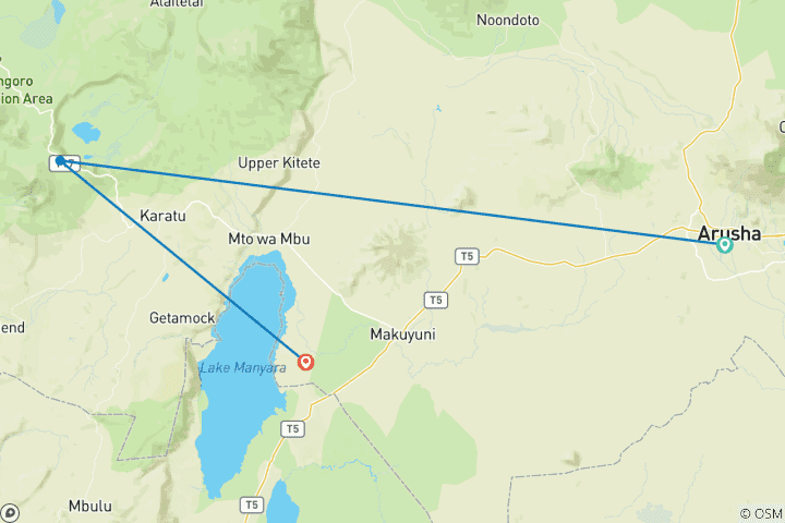 Carte du circuit Profitez de la meilleure offre de safari pédestre en Tanzanie Serengeti et Manyara