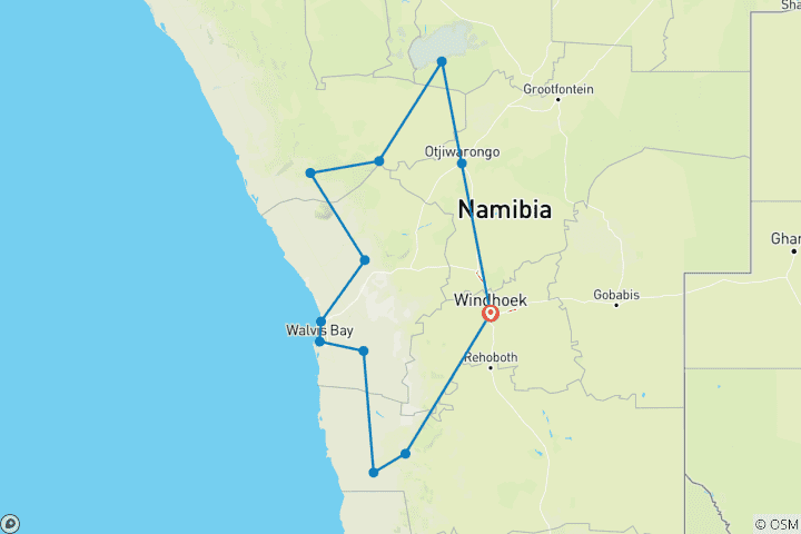 Carte du circuit Voyage Signature en Namibie - Dunes, faune et merveilles (11 jours)