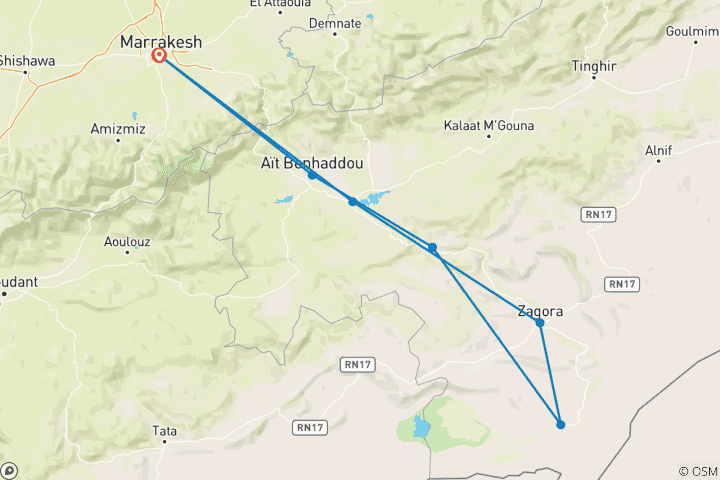 Karte von 5 Tage Kameltrek Marokko Reiseplan