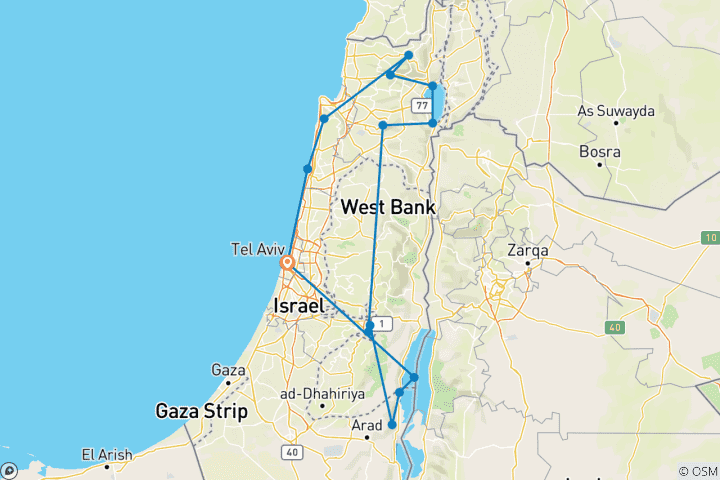 Map of 6 Day Highlights of Israel Tour Package