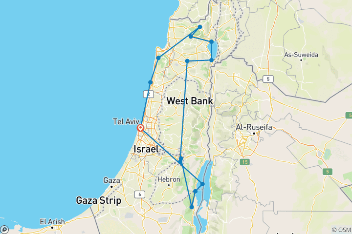 Map of 6 Day Highlights of Israel Tour Package