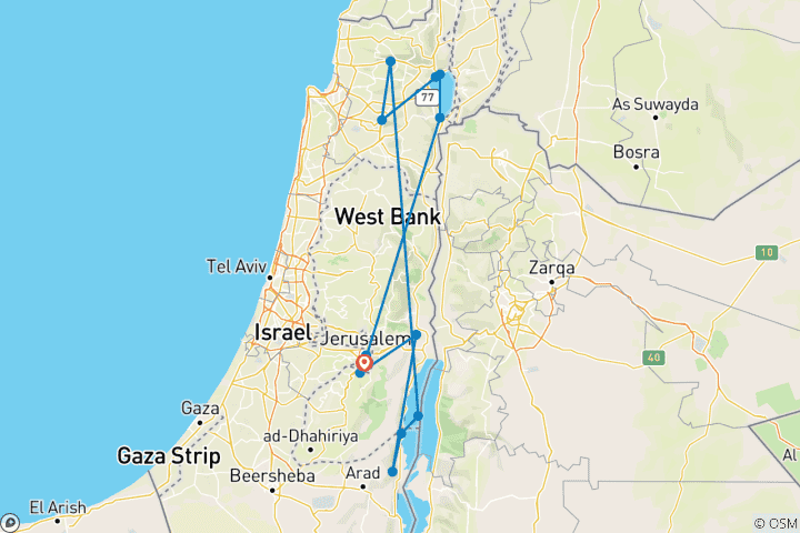 Kaart van 7 Daagse Christelijk Israël Rondreis Arrangement