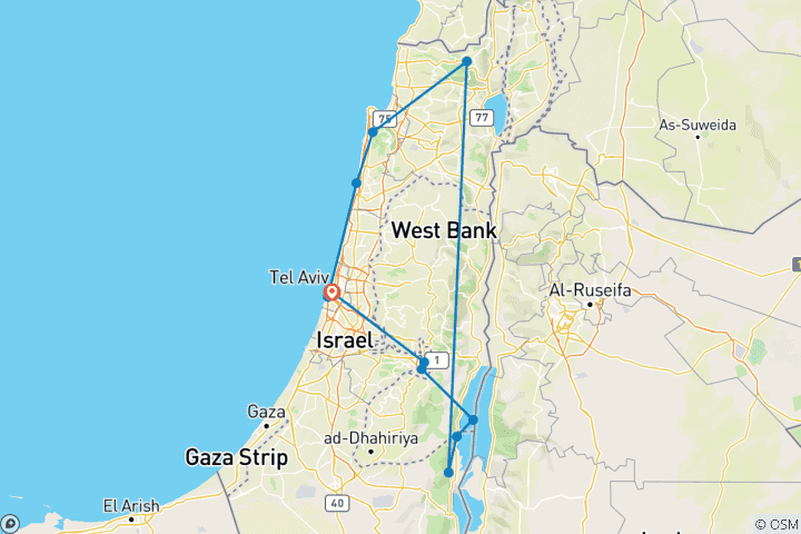 Map of 7 Day Jewish History Israel Tour Package