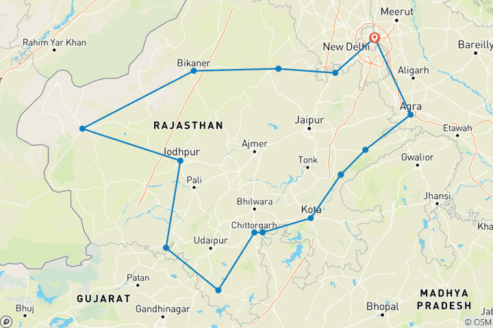 Map of Cultural & Traditional Tour of Rajasthan