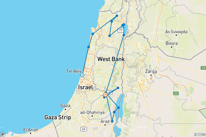 Carte du circuit Circuit de 8 jours en Israël chrétien