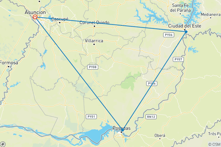 Mapa de 7 Días Secretos de Paraguay: Asunción, Encarnación y Cataratas del Iguazú