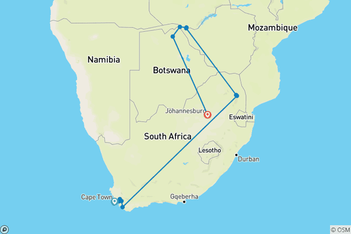 Carte du circuit Splendeur de l'Afrique du Sud