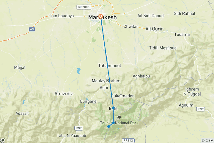 Map of 4 Days Toubkal Mountain Trek from Marrakesh