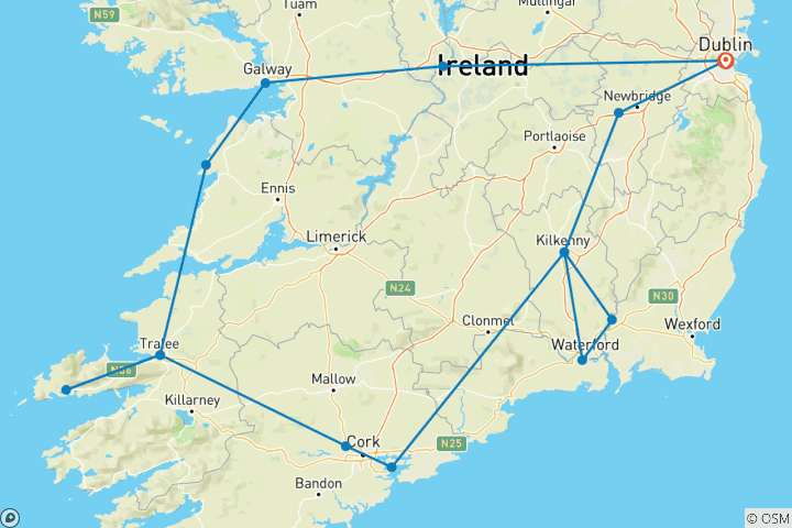 Carte du circuit Légendes irlandaises - 10 jours/9 nuits