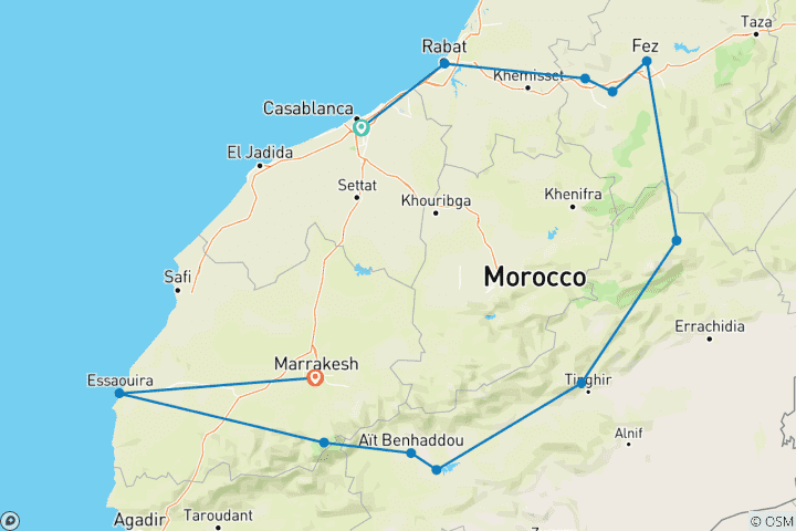 Carte du circuit Le meilleur du Maroc (12 destinations)