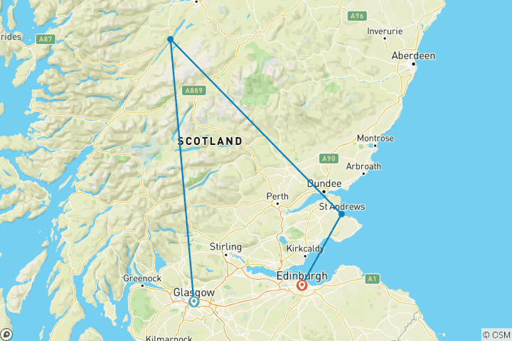 Mapa de Prueba a Escocia - 6 días /5 noches (4 destinations)