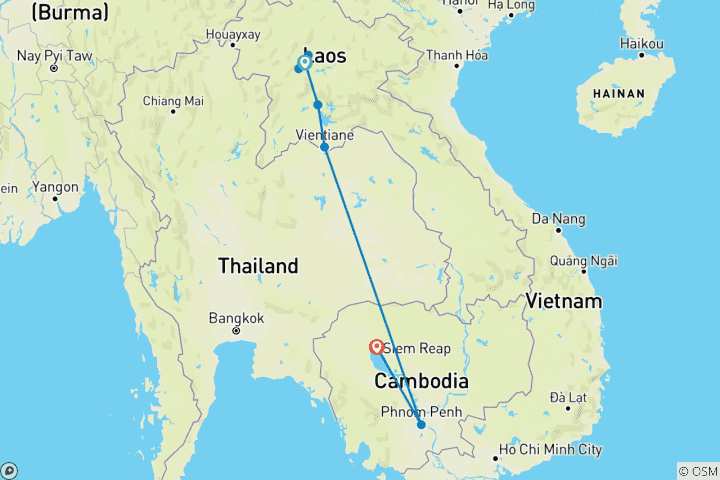 Map of Highlights in Laos and Cambodia