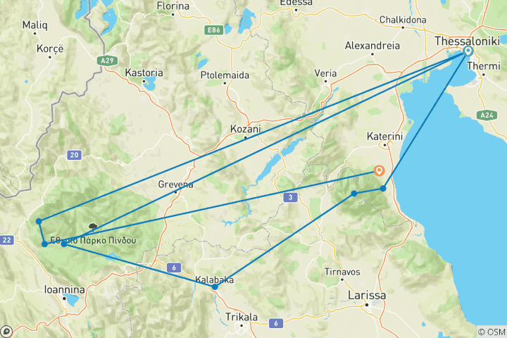 Map of Hiking Zagoria - Meteora - Mt. Olympus | Greece | 8 Days | Self-Drive