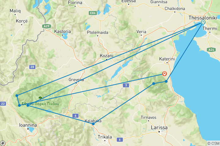 Karte von Wandern Zagoria - Meteora - Berg Olymp | Griechenland | 8 Tage | Selbstfahrer