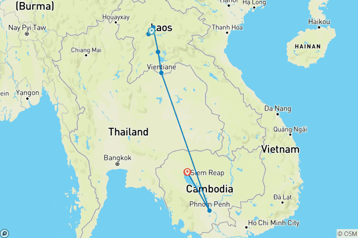 Map of Highlights in Laos and Cambodia Private Tour