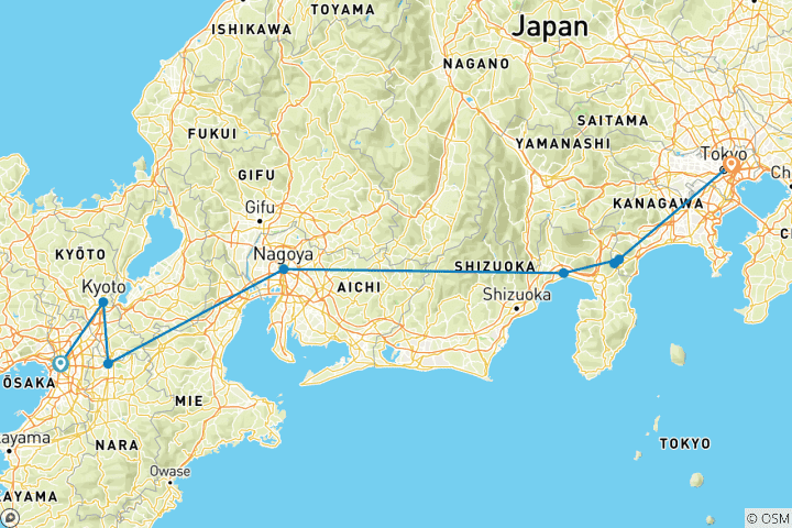 Map of Highlights of Japan (incl. flight)