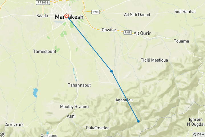 Map of Ourika Valley & Berber Cultural Experience: Private Nature Escape with Lunch