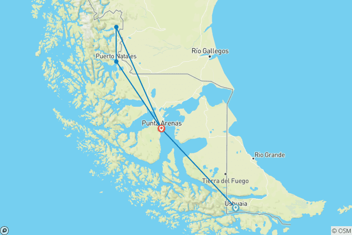 Map of Group Tour - Southernmost Patagonia Jewels