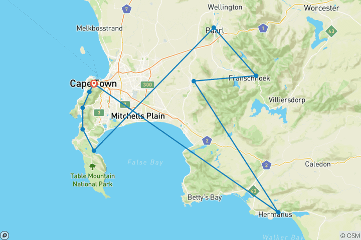 Karte von Privater Kapstadt-Urlaub mit Führung - 5 Tage