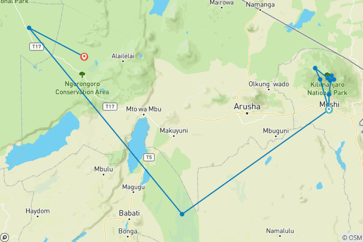 Carte du circuit Safari en Tanzanie et trekking au Kilimandjaro