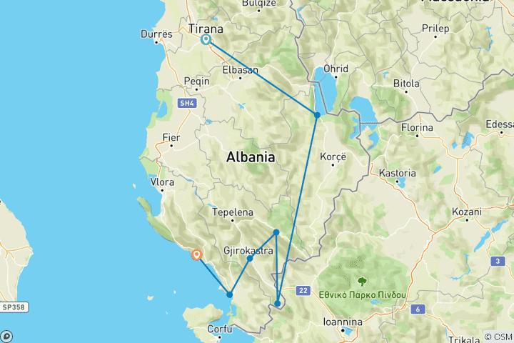 Carte du circuit E-bike à travers le sud de l'Albanie