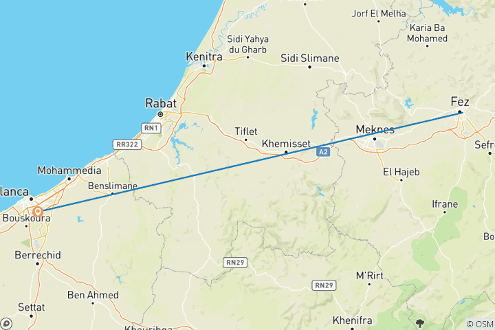 Map of Private Transfer from Fez to CasaBlanca Airport or city