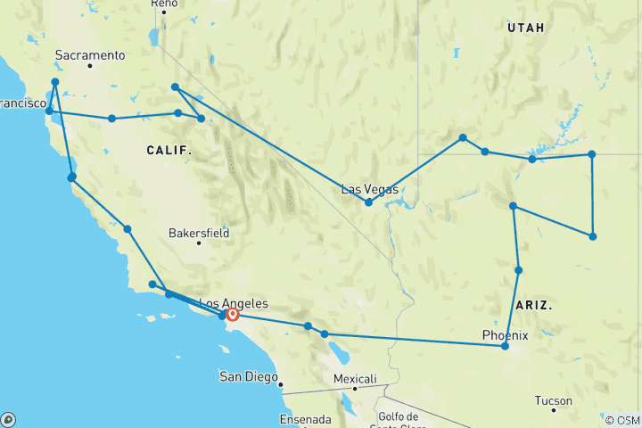 Carte du circuit Les paysages de l'Ouest américain