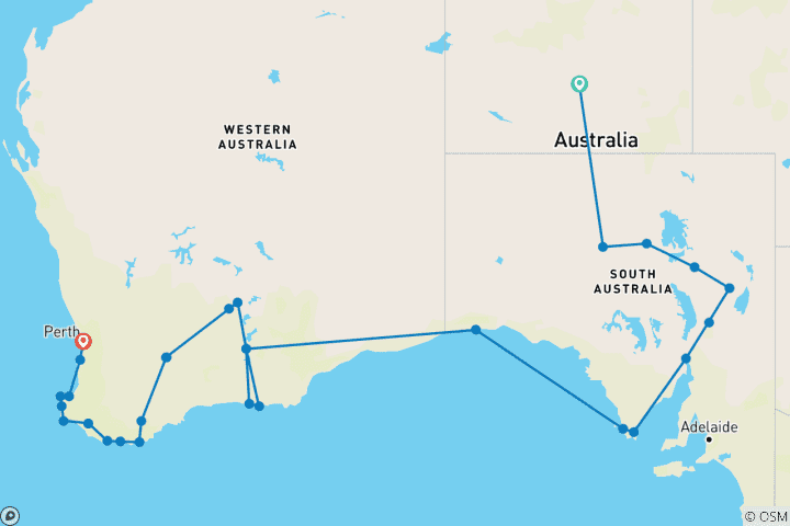 Karte von Alice Springs nach Perth Überland