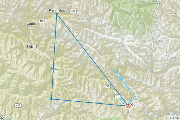 Carte du circuit Trek du camp de base de Rakaposhi et du camp de base de Nangaparbat