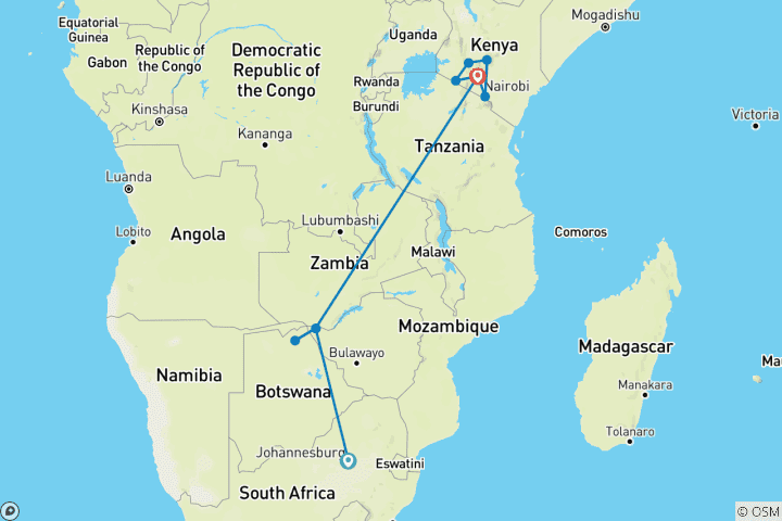 Map of Victoria Falls & Kenyan Discovery