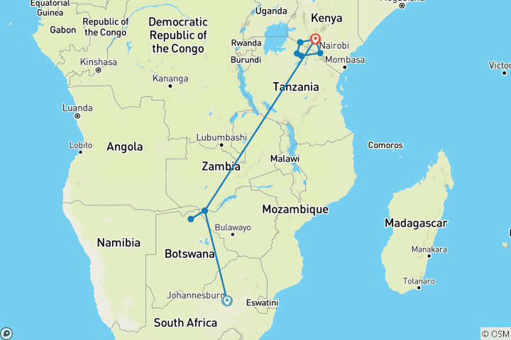 Mapa de Aventura en las cataratas Victoria y África Oriental 2025-2026