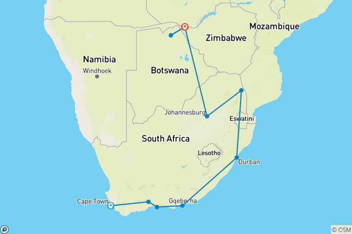 Map of South Africa & Victoria Falls