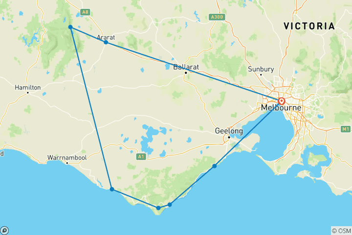 Carte du circuit La grande route de l'océan et escapade de nuit dans les Grampians - 2 jours (avec hébergement)