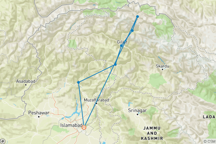 Carte du circuit Circuit sur la route du Karakoram et la route de Hunza