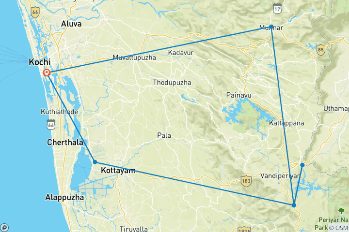 Karte von 6 Tage Kerala - Juwel in Südindien