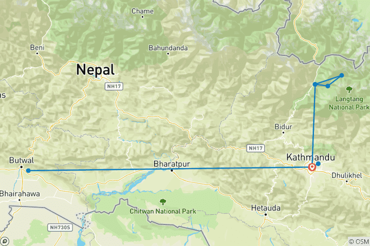 Map of 17 Days Spiritual Nepal