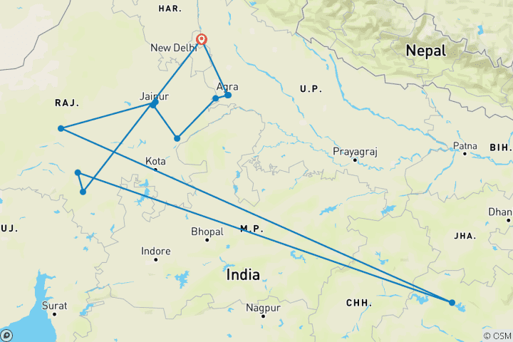 Carte du circuit L'Inde étonnante