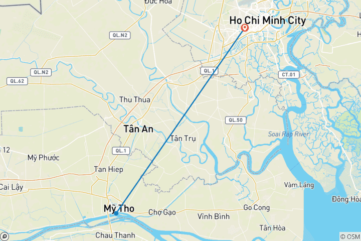 Map of Best 3 days 2 nights Ho Chi Minh City- Mekong Delta Group Tour