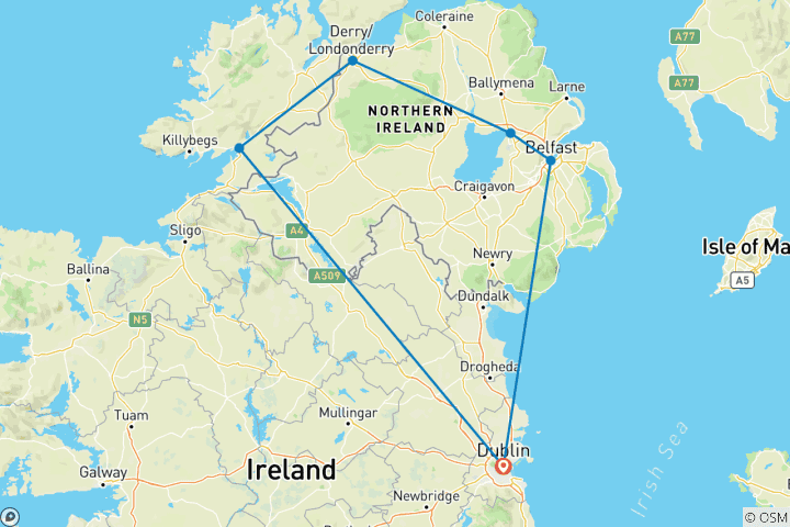 Carte du circuit Game of Thrones 8 jours - Circuit autotour en Irlande