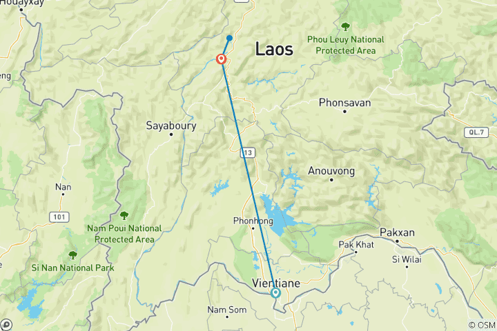 Karte von 5 Tage Glanzlichter Laos: Gruppenprogramm ab Vientiane/an Luang Prabang