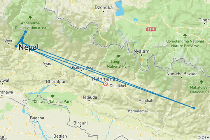 Carte du circuit Népal naturel - 17 jours