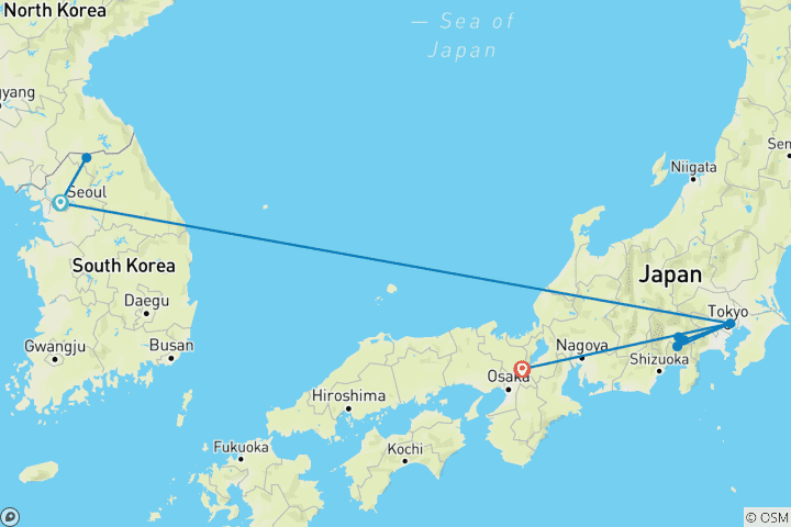 Carte du circuit Le meilleur de la Corée du Sud et du Japon - 10 jours