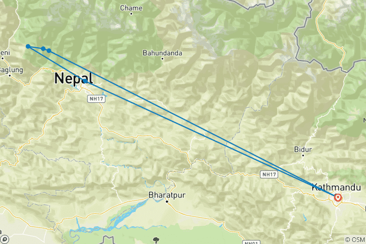 Map of 14 Days Youga Nepal