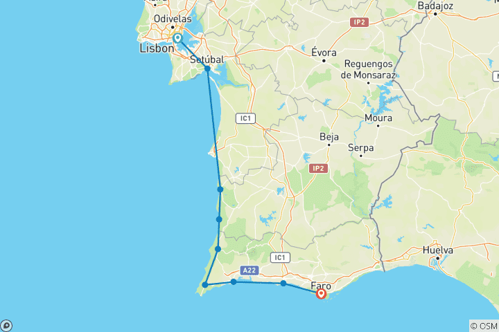 Carte du circuit Chemin de la plage : Costa Vicentina et Algarve