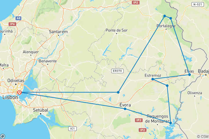 Carte du circuit Les villages de l'Alentejo