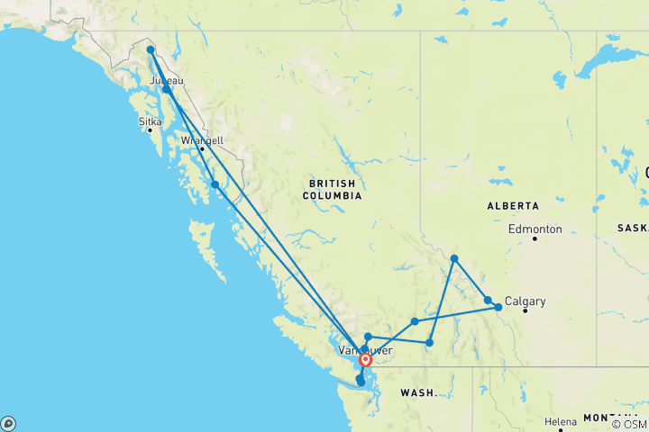 Karte von Spektakuläre Rocky Mountains und Alaska Inside Passage Kreuzfahrt 2025 - 22 Tage